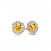 Certified 14k Rose Gold Halo Round Yellow Diamond Stud Earrings 0.75 ct. tw. (Yellow, SI1-SI2)