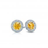 Certified 18k White Gold Halo Round Yellow Diamond Stud Earrings 0.75 ct. tw. (Yellow, SI1-SI2)