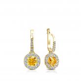 Certified 18k Yellow Gold Dangle Studs Halo Round Yellow Diamond Earrings 0.75 ct. tw. (Yellow, SI1-SI2)