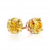 Certified 14k Rose  Gold 4-Prong Basket Round Yellow Diamond Stud Earrings 1.00 ct. tw. (Yellow, SI1-SI2)