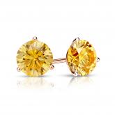 Certified 14k Rose Gold 3-Prong Martini Round Yellow Diamond Stud Earrings 1.00 ct. tw. (Yellow, SI1-SI2)
