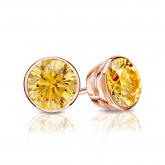 Certified 14k Rose Gold Bezel Round Yellow Diamond Stud Earrings 1.00 ct. tw. (Yellow, SI1-SI2)