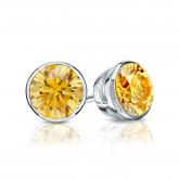 Certified 18k White Gold Bezel Round Yellow Diamond Stud Earrings 1.00 ct. tw. (Yellow, SI1-SI2)