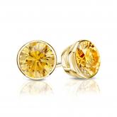 Certified 14k Yellow Gold Bezel Round Yellow Diamond Stud Earrings 1.00 ct. tw. (Yellow, SI1-SI2)