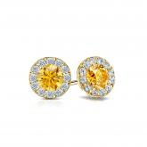Certified 18k Yellow Gold Halo Round Yellow Diamond Stud Earrings 1.00 ct. tw. (Yellow, SI1-SI2)