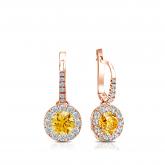 Certified 14k Rose Gold Dangle Studs Halo Round Yellow Diamond Earrings 1.00 ct. tw. (Yellow, SI1-SI2)
