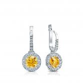 Certified Platinum Dangle Studs Halo Round Yellow Diamond Earrings 1.00 ct. tw. (Yellow, SI1-SI2)