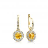 Certified 18k Yellow Gold Dangle Studs Halo Round Yellow Diamond Earrings 1.00 ct. tw. (Yellow, SI1-SI2)