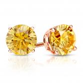 Certified 14k Rose  Gold 4-Prong Basket Round Yellow Diamond Stud Earrings 1.50 ct. tw. (Yellow, SI1-SI2)