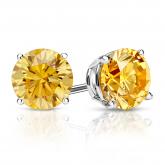 Certified 18k White Gold 4-Prong Basket Round Yellow Diamond Stud Earrings 1.50 ct. tw. (Yellow, SI1-SI2)