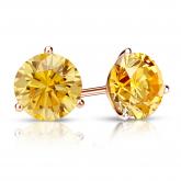Certified 14k Rose Gold 3-Prong Martini Round Yellow Diamond Stud Earrings 1.50 ct. tw. (Yellow, SI1-SI2)
