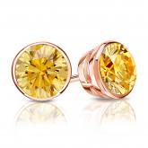Certified 14k Rose Gold Bezel Round Yellow Diamond Stud Earrings 1.50 ct. tw. (Yellow, SI1-SI2)