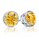 Certified 18k White Gold Bezel Round Yellow Diamond Stud Earrings 1.50 ct. tw. (Yellow, SI1-SI2)