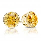 Certified 18k Yellow Gold Bezel Round Yellow Diamond Stud Earrings 1.50 ct. tw. (Yellow, SI1-SI2)