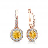 Certified 14k Rose Gold Dangle Studs Halo Round Yellow Diamond Earrings 1.50 ct. tw. (Yellow, SI1-SI2)