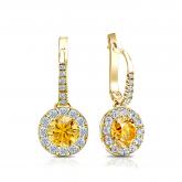 Certified 14k Yellow Gold Dangle Studs Halo Round Yellow Diamond Earrings 1.50 ct. tw. (Yellow, SI1-SI2)