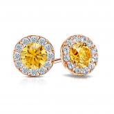 Certified 14k Rose Gold Halo Round Yellow Diamond Stud Earrings 2.00 ct. tw. (Yellow, SI1-SI2)