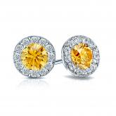 Certified 14k White Gold Halo Round Yellow Diamond Stud Earrings 2.00 ct. tw. (Yellow, SI1-SI2)