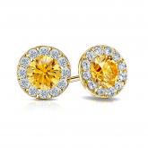 Certified 14k Yellow Gold Halo Round Yellow Diamond Stud Earrings 2.00 ct. tw. (Yellow, SI1-SI2)