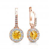 Certified 14k Rose Gold Dangle Studs Halo Round Yellow Diamond Earrings 2.00 ct. tw. (Yellow, SI1-SI2)