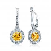 Certified 14k White Gold Dangle Studs Halo Round Yellow Diamond Earrings 2.00 ct. tw. (Yellow, SI1-SI2)