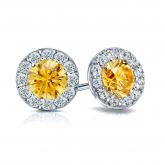 Certified 14k White Gold Halo Round Yellow Diamond Stud Earrings 2.50 ct. tw. (Yellow, SI1-SI2)