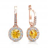 Certified 14k Rose Gold Dangle Studs Halo Round Yellow Diamond Earrings 2.50 ct. tw. (Yellow, SI1-SI2)