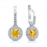 Certified 14k White Gold Dangle Studs Halo Round Yellow Diamond Earrings 2.50 ct. tw. (Yellow, SI1-SI2)