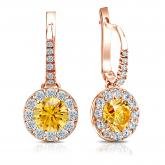 Certified 14k Rose Gold Dangle Studs Halo Round Yellow Diamond Earrings 3.00 ct. tw. (Yellow, SI1-SI2)